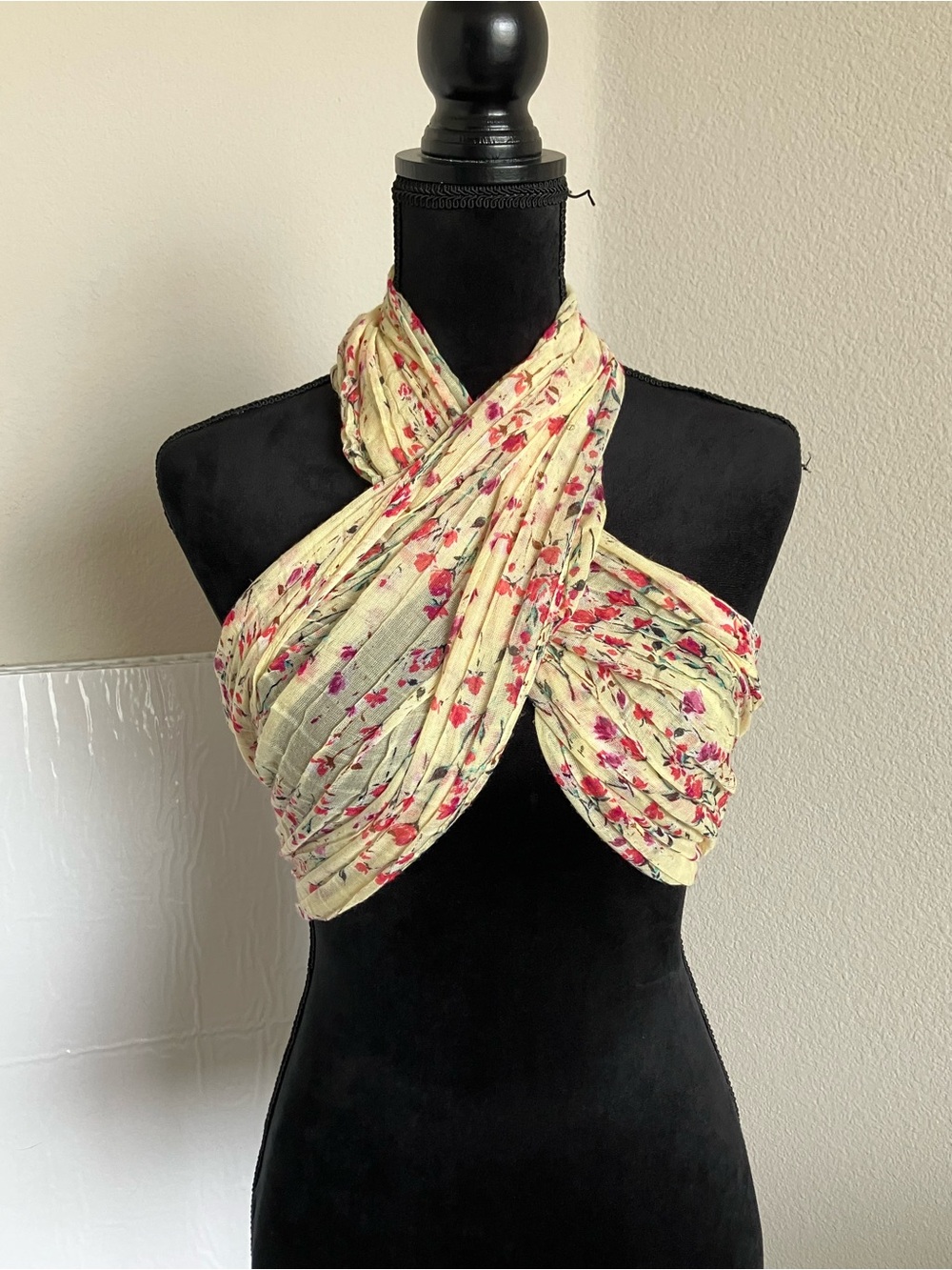 Icing Floral Cream Scarf with Pink and Green Accents